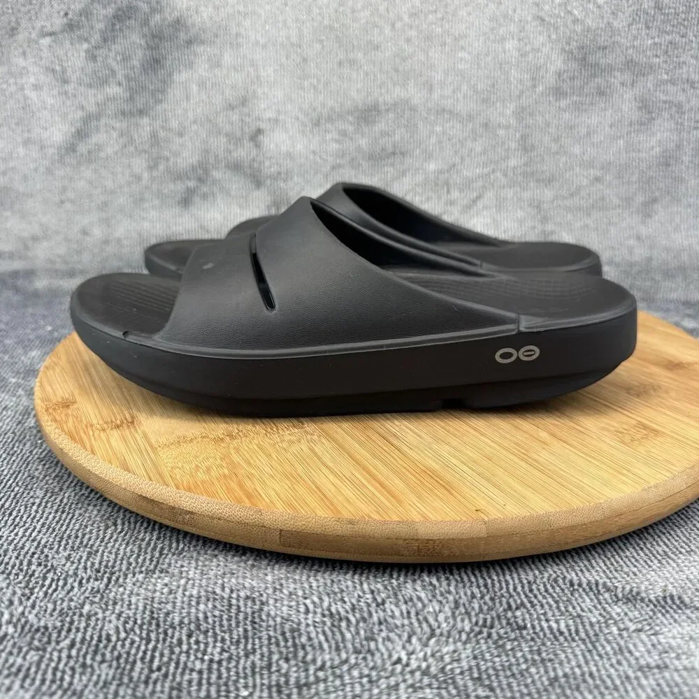 OOFOS OOahh Slide Sandals Mens 6 Womens 8 Black Recovery Comfort Shoes
